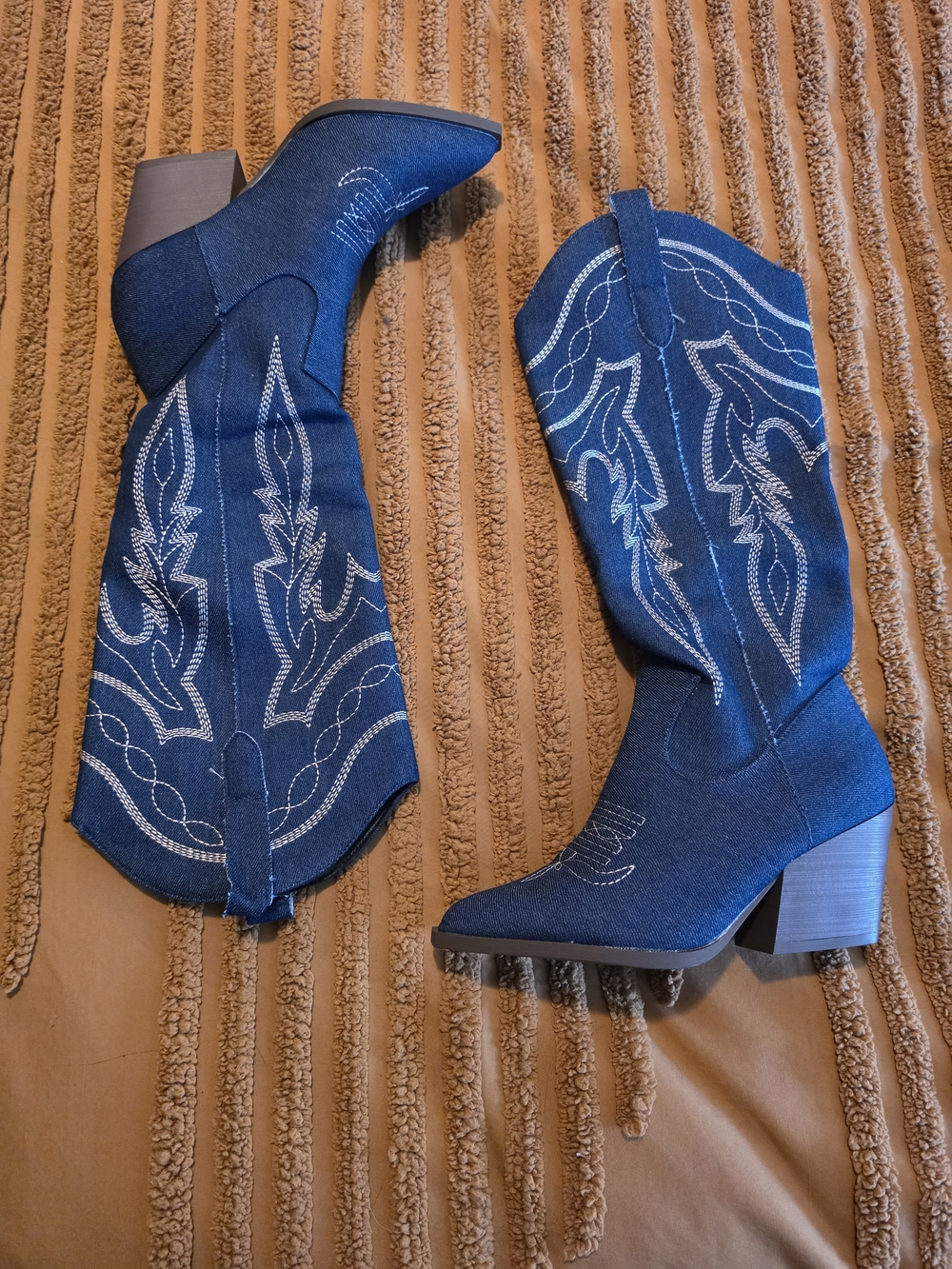 Denim Embroidered Western Cowboy Boots - Size EU 37 / US 6.5